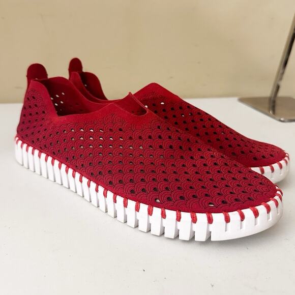 Ilse Jacobsen Shoes Tulip 139 Laser Cut Slip-On Flat Deep Red Women's Size 41 - Picture 3 of 7